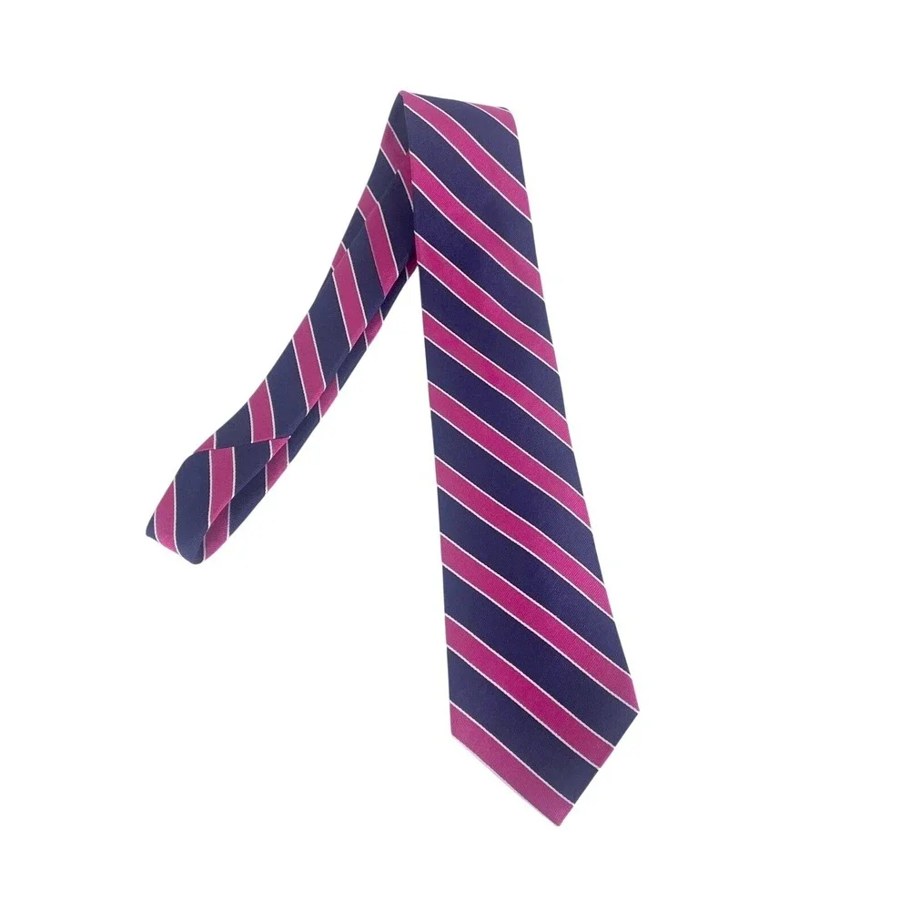 Lauren Ralph Lauren Silk‎ Repp Tie Stripe Navy Pink White Hand Made - Picture 11 of 16